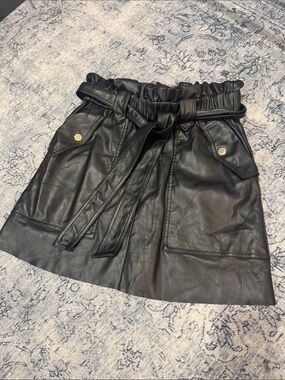 Marc New York Black Faux Leather Paperbag Waist Mini Skirt